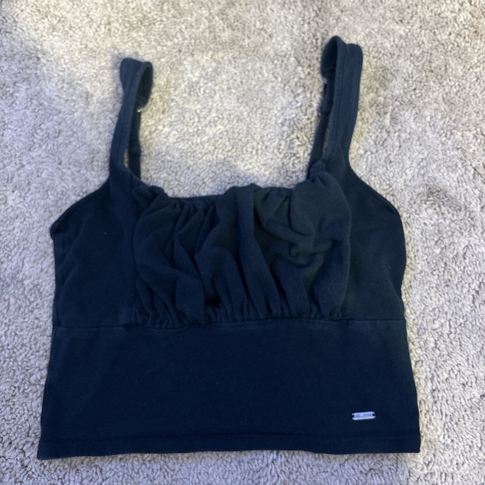 Hollister Black Ruched Crop Tank Top